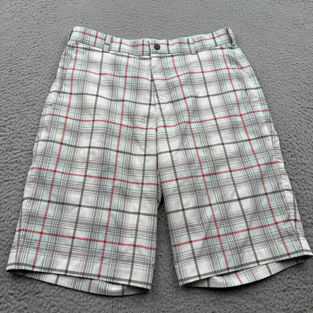 Nike Golf Shorts Mens 32 Light Blue Plaid Dri-FIT Tour Performance Flat Front